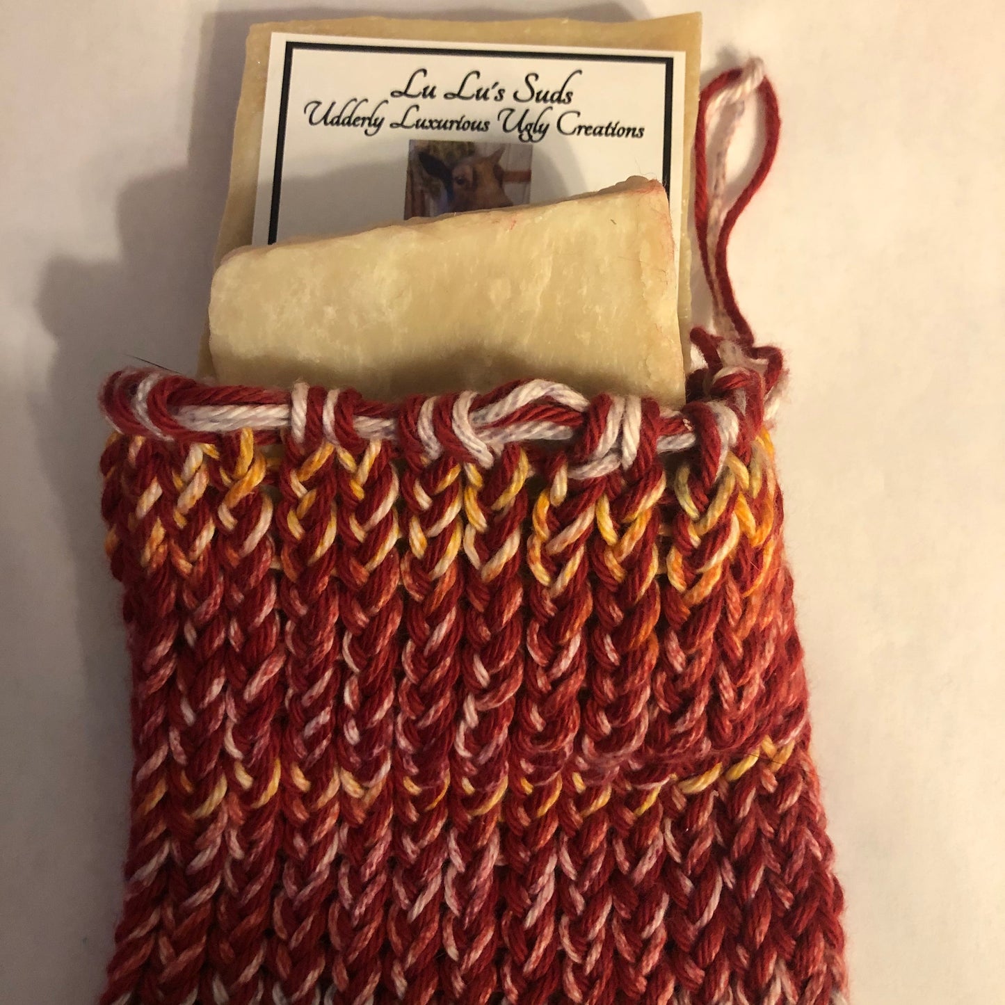 Soap Bag 100% Cotton Hand Knitted Harvest & Burnt Siena