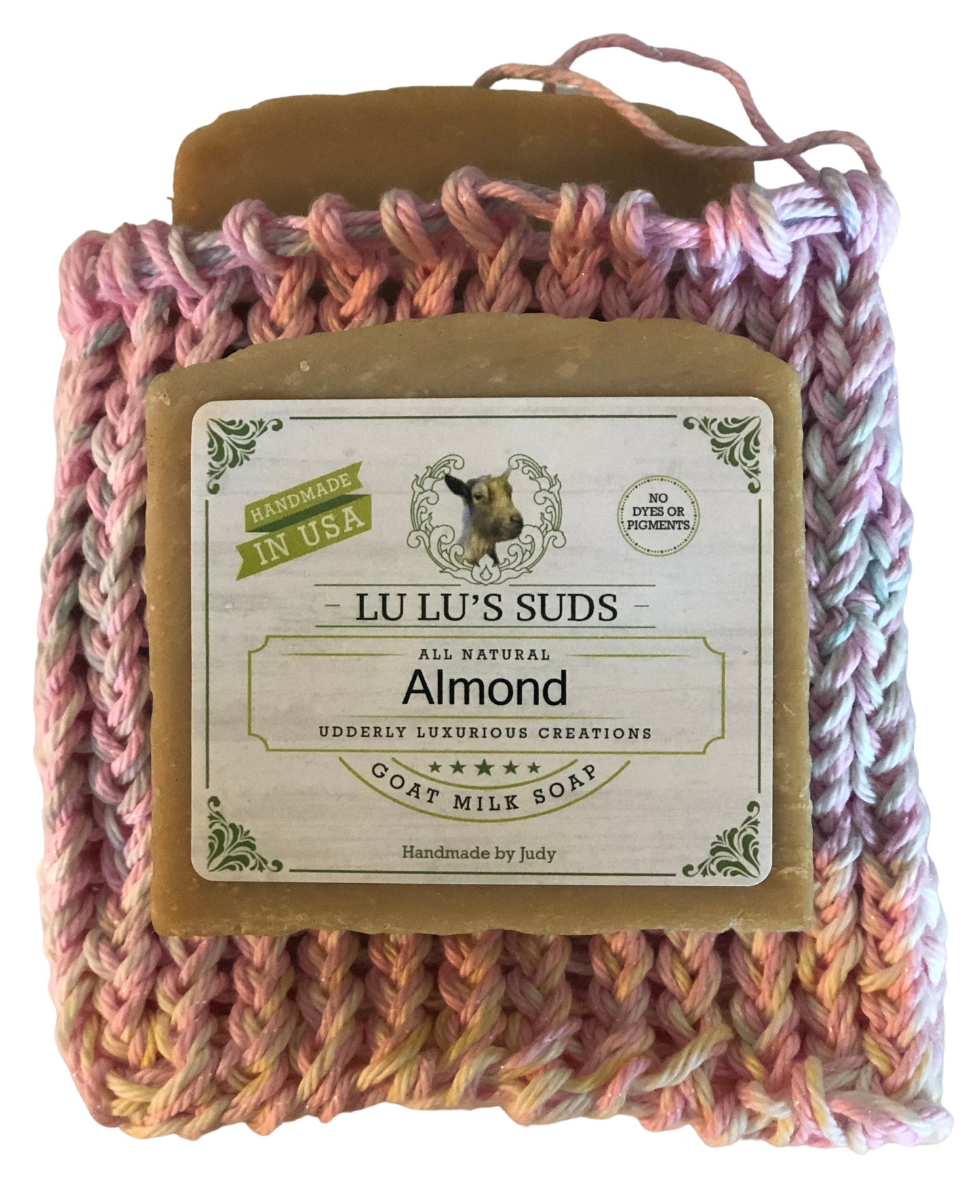 Soap Bag 100% Cotton Hand Knitted Pink Sparkle & Waterlily